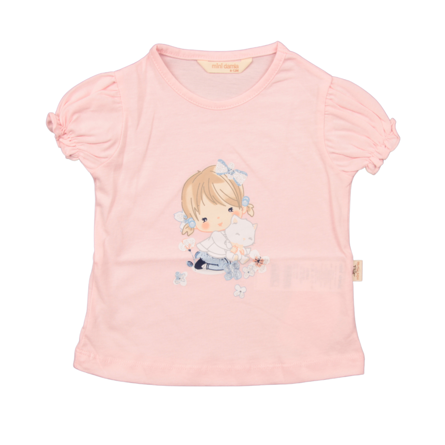 Mini Damla T-Shirt Kedili Kız Pembe